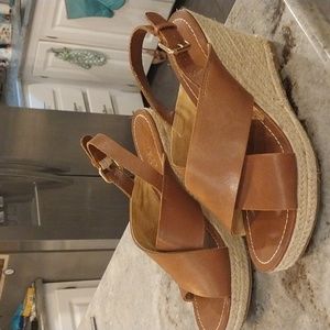 Franco Sarto Espadrille Platform Leather Wedge Sandals